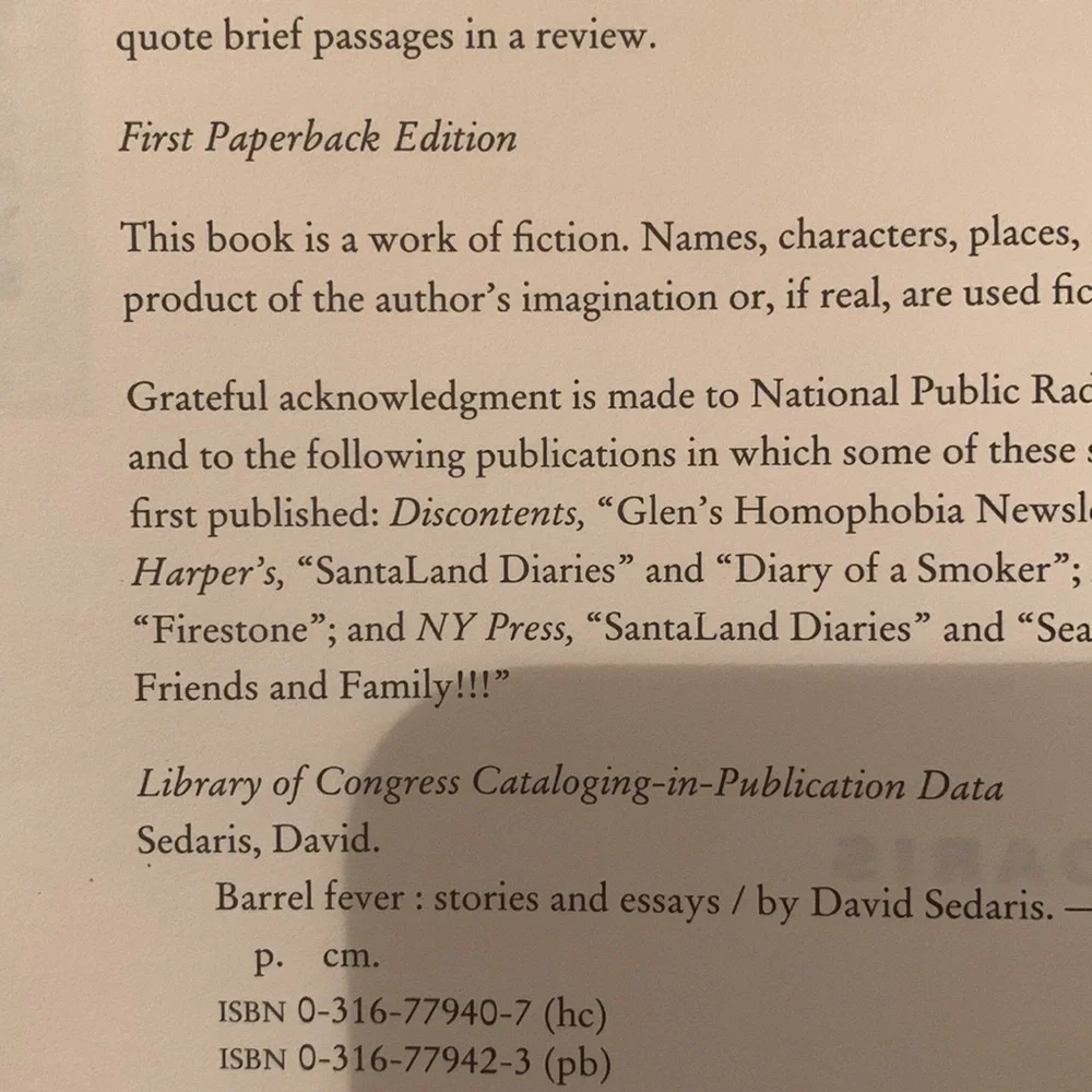 First edition David Sedaris…Barrel Fever, 1994 - Picture 3 of 3